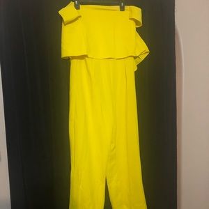 Yellow off the shoulder jumpsuit